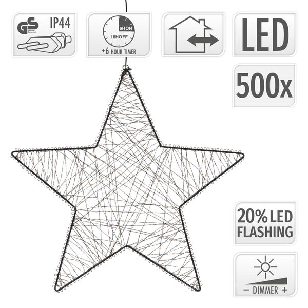 Dekorativer LED Stern mit 500 Lichtern für Innen und Außenbereich geeignet, mit Timer Funktion und Dimmfunktion