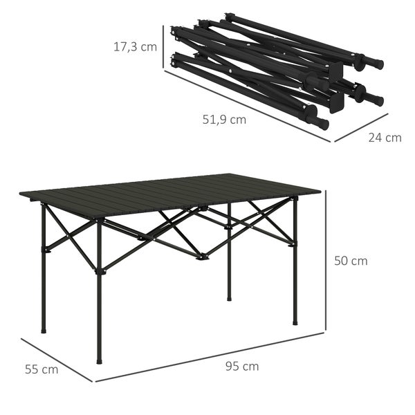Outsunny Campingtisch Klapptisch mit Aufrollbare Tischplatte X-Rahmen Gartentisch aus Aluminium leicht 2 Personen Beistelltisch Falttisch für Garten Balkon Camping 95 x 55cm Schwarz