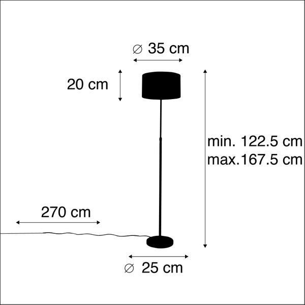 Technische Zeichnung einer Stehlampe mit Höhenangaben