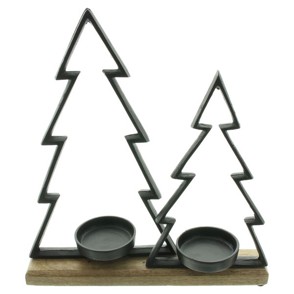 FRANK FLECHTWAREN | Kerzenhalter Tannen, METALL, MANGOHOLZ, 31 x 9 x 33 cm