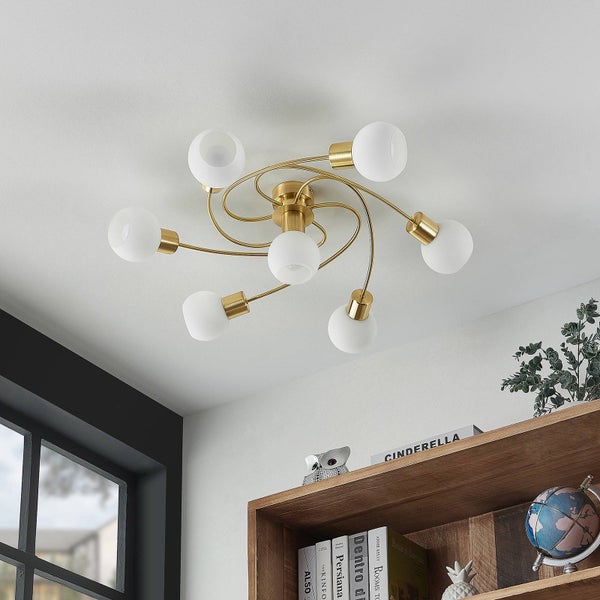 Lindby Deckenlampe Glas Metall, Deckenstrahler Deckenleuchte 7x E14 max. 40W ohne Leuchtmittel Lampe Wohnzimmer Schlafzimmer Flurlampe