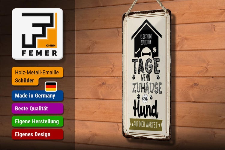 Blechschild Spruch 10x27 cm Wenn zuhause ein Hund auf dich wartet Dekoration