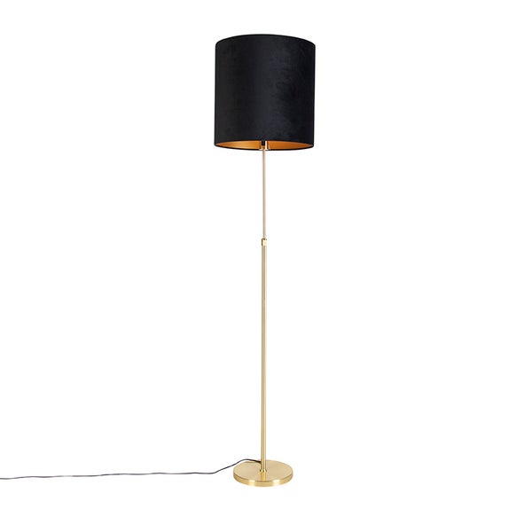 QAZQA - Klassisch I Antik Stehleuchte I Stehlampe I Standleuchte I Lampe I Leuchte Gold I Messing I messing mit veloursschirm schwarz 40I40 cm - Parte I Wohnzimmer I Schlafzimmer - Stahl Zylinder I Lä