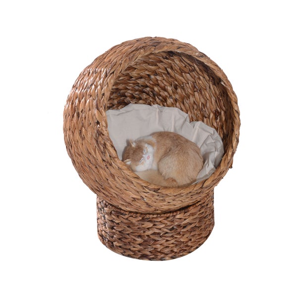 PawHut Rattan Katzenkorb, 50 x 42 x 60 cm, Wasserhyazinthe, Hellbraun