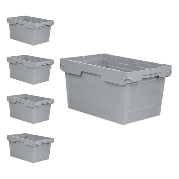 PROREGAL Mega Deal 5x Conical Mehrweg-Stapelbehälter Grau HxBxT 32,3 x 40 x 60cm 58 Liter Lagerbox  Eurobox  Transportbox  Transportbehälter