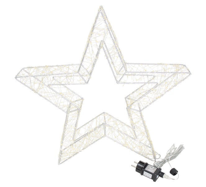 Weihnachtsstern aus Metall mit LED-Lichtern und Netzteil