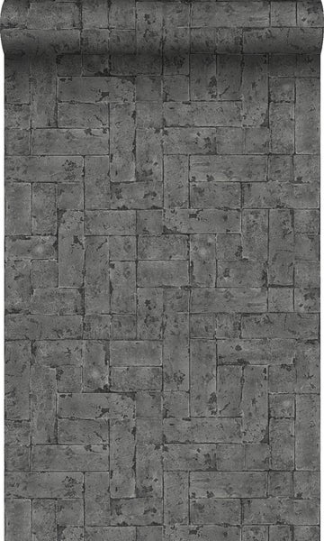 Origin Wallcoverings Tapete Backstein-Optik Schwarz - 53 cm x 10,05 m - 347571