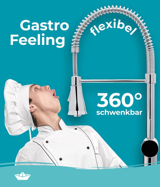 Calmwaters® Premium Spiralfederarmatur, 360° flexible Küchenarmatur mit Brause, Wasserhahn Küche Geschirrbrause, 12PZ3545