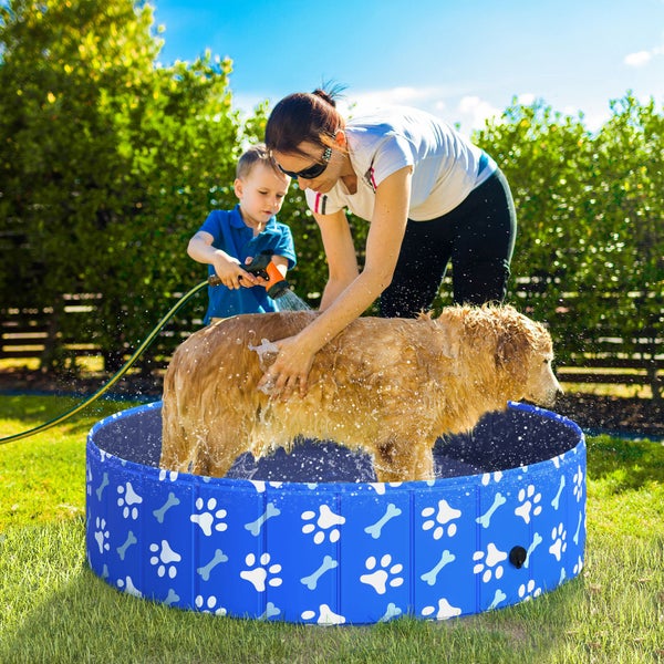 PawHut Hundepool, Ø120 x 30H cm, kunststoff, Verbundwerkstoffplatte, Blau
