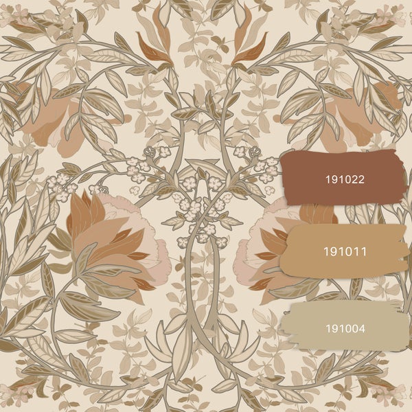 Blumentapete mit Blütenmuster und Farbbeispielen