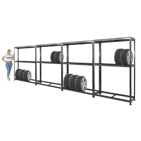 PROREGAL Mega Deal 4x Reifenregal RAGNAR HxBxT 180 x 120 x 40cm bis zu 8 Reifen auf 2 Ebenen + Ablage 265kg Fachlast Verzinkt