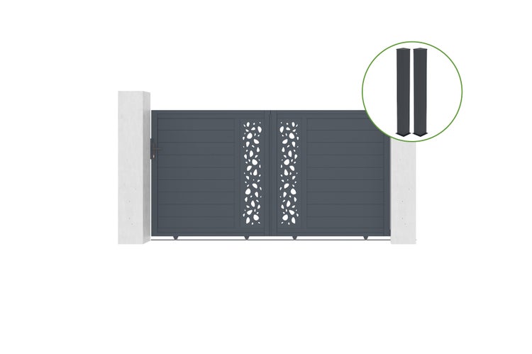 Schiebetor 3m SUNNY H.160cm graues Aluminium + 2 Pfosten 20x20cm H.190cm