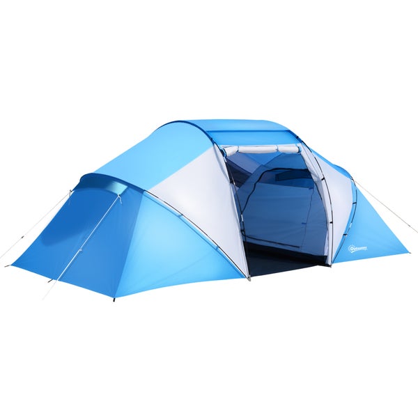 Outsunny Campingzelt, Familienzelt, für4-6 Personen,  L430 x B240 x H170cm, Taft,Fiberglas, Blau