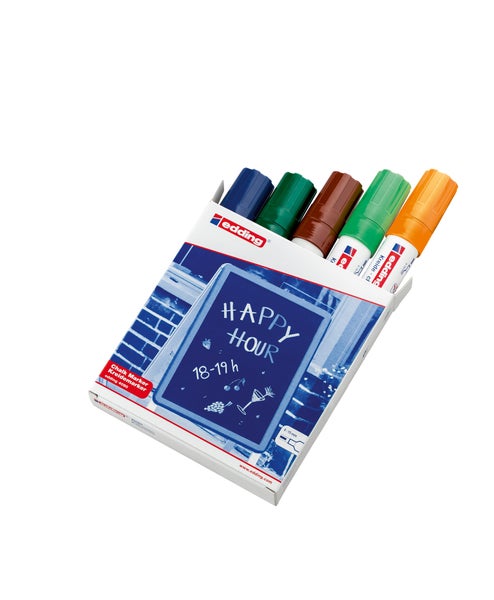 Edding Kreidemarker Set mit vier Stiften in einer Verpackung