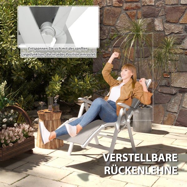 Outsunny Sonnenliege, Klappbare Gartenliege, mit Verstellbarer Fußstütze, Rückenlehne, 62 x 96 x 108 cm, Aluminium, Netzstoff, Dunkelgrau