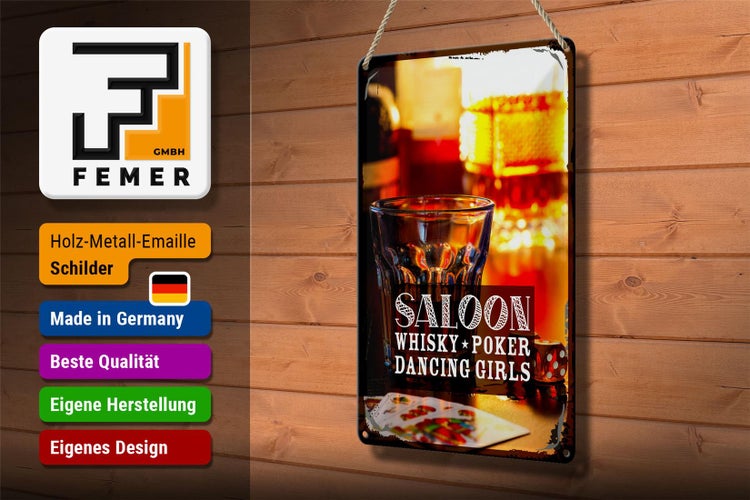 Blechschild Spruch Saloon Whisky Poker Zigarre Girls 20x30cm