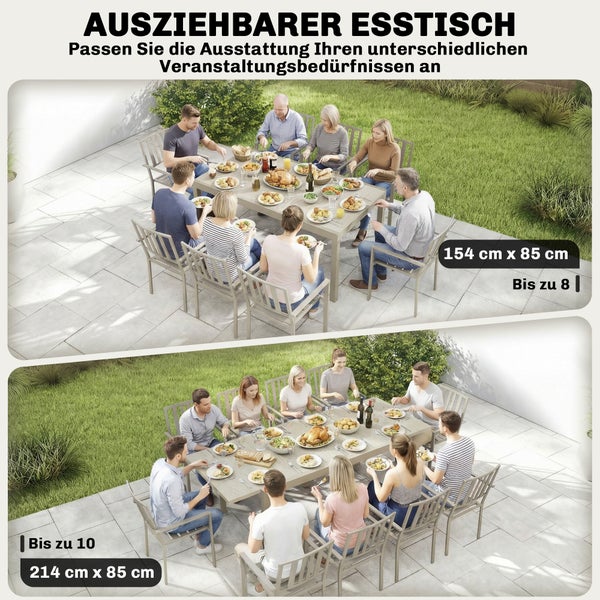 Detailansicht eines Gartenmöbelstücks mit robusten Stahlfüßen und einstellbaren Fußpads für einen stabilen Stand ohne Wackeln.