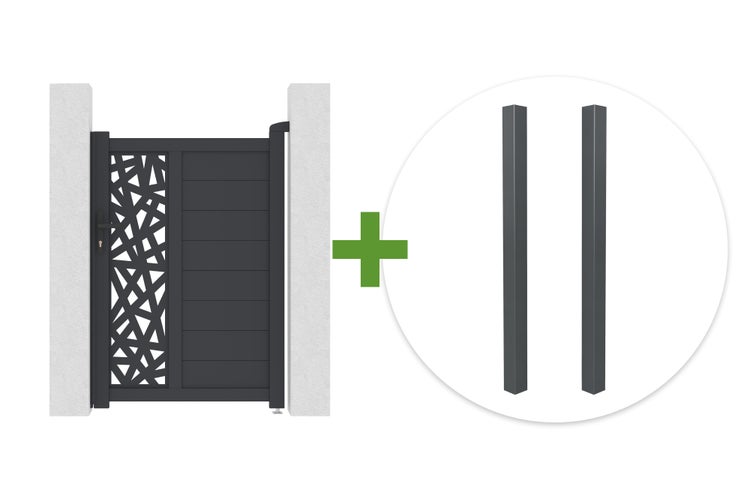 Gartentor mit modernem Design kombiniert mit zwei Torpfosten für den Außenbereich
