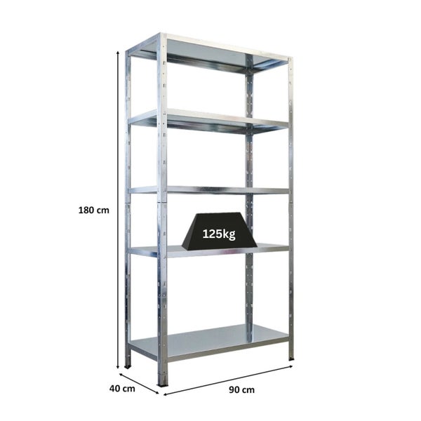 Metallregal mit fünf Böden und einer Traglast von 125 kg