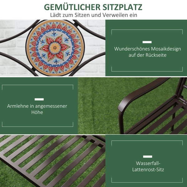 Outsunny Gartenbank, 2-Sitzer Parkbank mit Rückenlehne, 121 x 52 x 93 cm, Eisen, Stein, Braun
