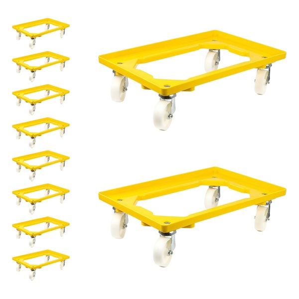 PROREGAL SparSet 10x Transportroller für Euroboxen 60 x 40 cm mit Kunststoffräder Gelb Offenes Deck 4 Lenkrollen Traglast 300 kg