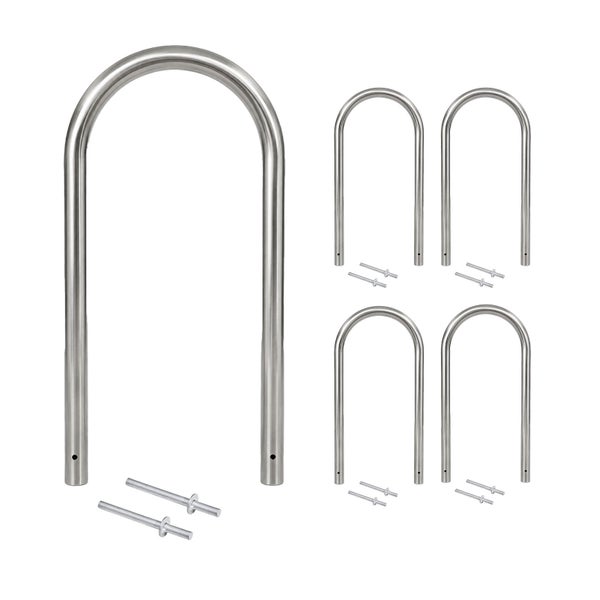 Set mit vier u-förmigen Edelstahl-Handlaufhaltern inklusive Befestigungsmaterial.