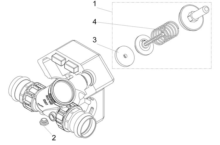 Explosionszeichnung eines Ventils mit nummerierten Einzelteilen wie Feder und Dichtung, gekennzeichnet mit Nennweite 40.