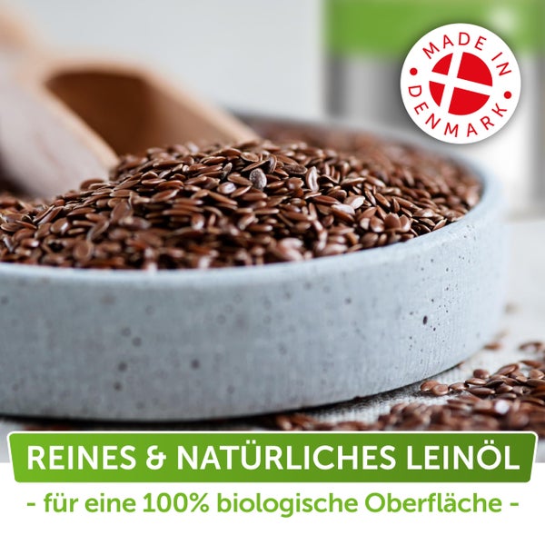 Nordicare Leinöl [1L] für Holz zum Holzschutz I Leinöl Firnis Holzöl für Innen I Leinöl für Möbel Holz Öl, Leinenöl Holz
