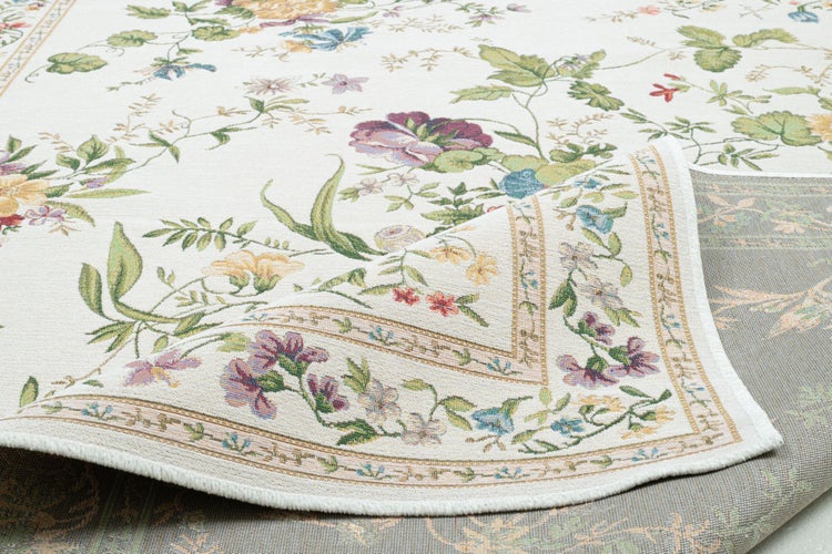 Gewebter Bordürenteppich im floralen Design Flomi Creme 120x170 cm