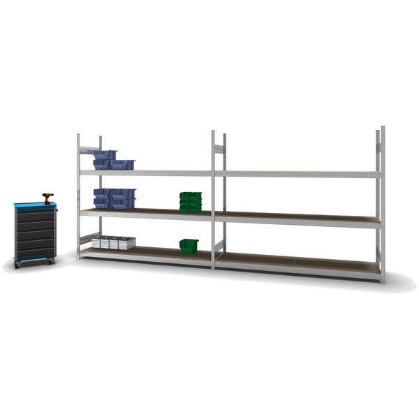PROREGAL Weitspannregal Stecksystem T-Profil Grundregal HxBxT 200x225x60 cm 3 Ebenen Spanplatten Fachboden Fachlast 350 kg Verzinkt