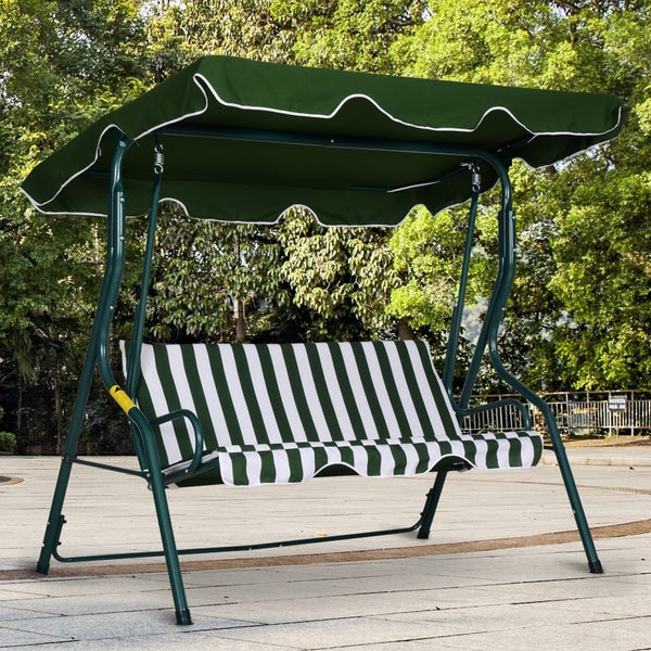 Outsunny Hollywoodschaukel, 3-Sitzer Gartenschaukel, Verstellbares Sonnendach, 170 x 110 x 153 cm, Metallrahmen, Grün