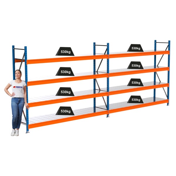 Metallregal mit Ebenen und einer Traglast von 530 kg pro Ebene