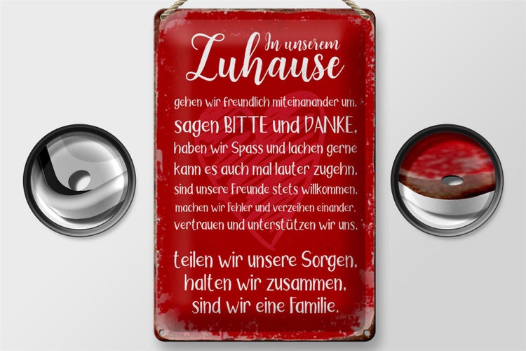 Blechschild Spruch 20x30cm Zuhause sind wir eine Familie