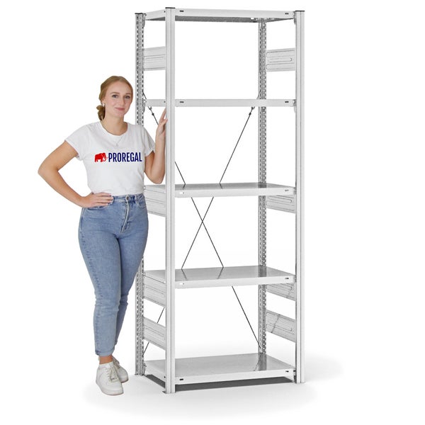 PROREGAL Fachbodenregal Stecksystem T-Profil Heavy-Duty Grundregal HxBxT 200 x 75 x 40 cm 5 Ebenen Fachlast 300 kg Einseitig Nutzbar Lichtgrau