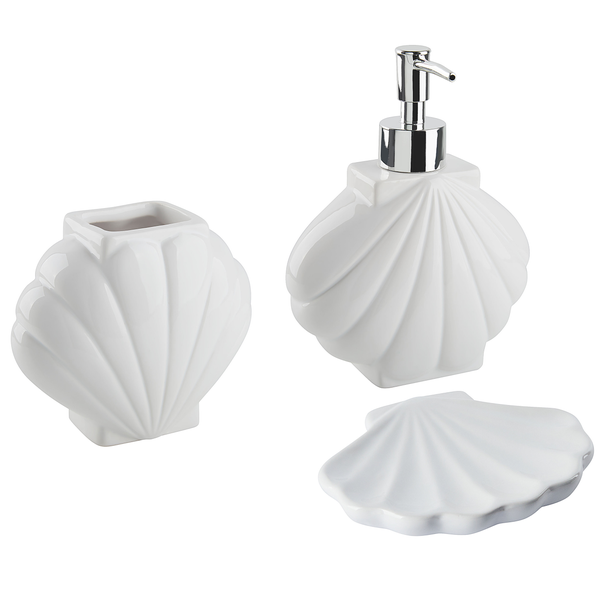 Badaccessoires Set 3-teilig SHELL Keramik Weiß