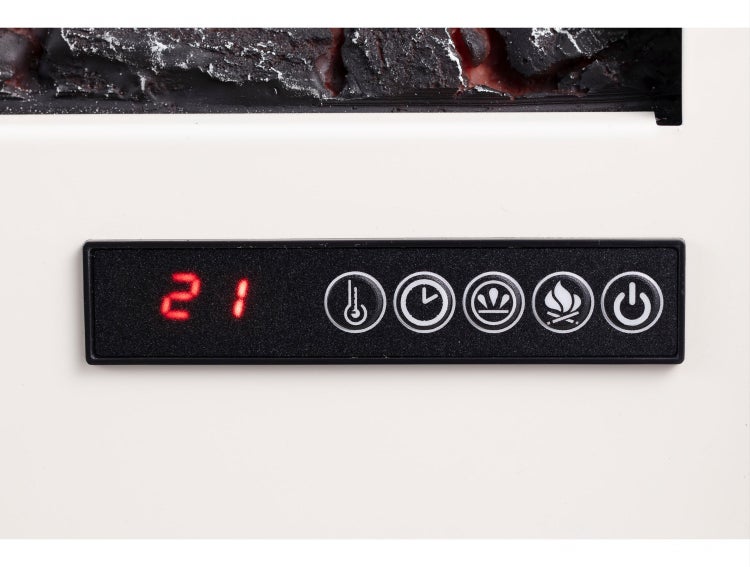 Bedienfeld eines Elektrokamins mit Digitalanzeige, Thermostat, Timer und Ein-Ausschalter