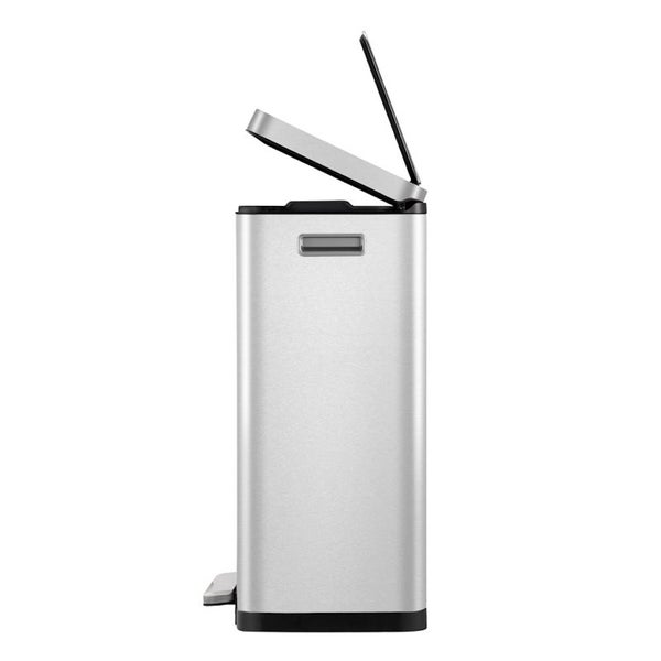 PROREGAL Stilvoller Rechteckiger Treteimer Mit Extra Breitem Pedal & Gedämpften Stay Open Deckel HxBxT 63,7 x 36,2 x 29,7 cm 30 Liter Silber