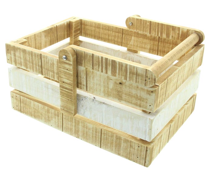 FRANK FLECHTWAREN | Dekokiste Henkel, HOLZ, 33 x 24,5 x 15,5 cm, GH 33,5 cm