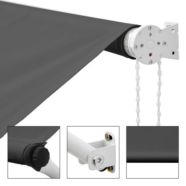 ML-Design Markise 350 x 120 cm, Anthrazit, 50+ UV-Schutz, aus Metall und Polyester, Seilzug, Schattenspender Fenster, Einziehbar Klemmmarkise Balkonmarkise Spannmarkise Sonnenschutz Windschutz