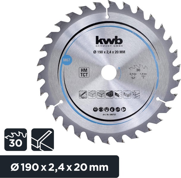 kwb Kreissägeblatt 190 x 20 mm - Schneller Schnitt, geeignet für Weich- und Hartholz, Tischlerplatten und Spanplatten