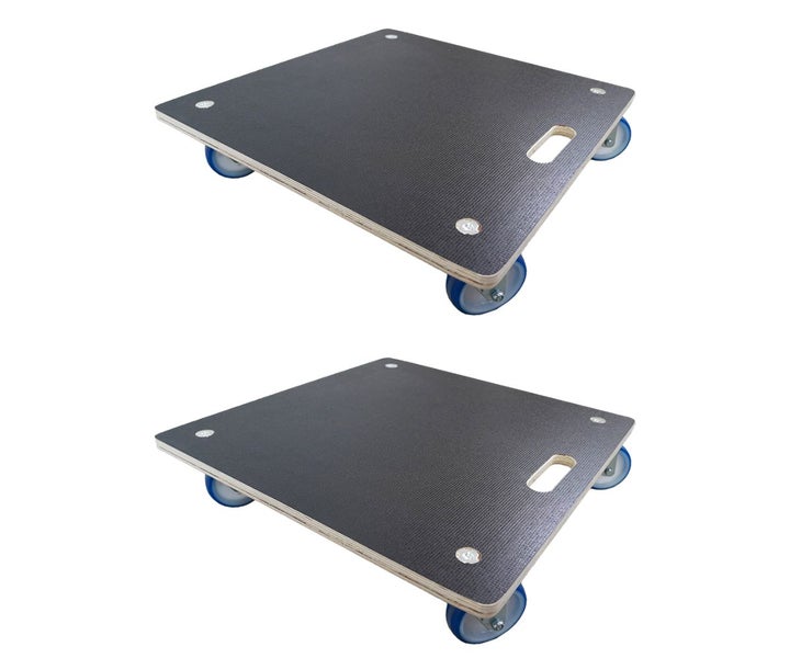 Zwei Möbelroller aus Holz mit Rollen und Griffmulde