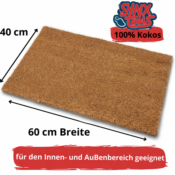 Fußmatte aus Kokosfaser, 40 mal 60 Zentimeter, geeignet für Innen- und Außenbereiche