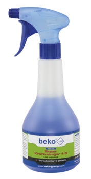 beko Super Kraftreiniger 1:3 in einer Sprühflasche, gebrauchsfertig gemischt zum Lösen und Reinigen von Verschmutzungen.