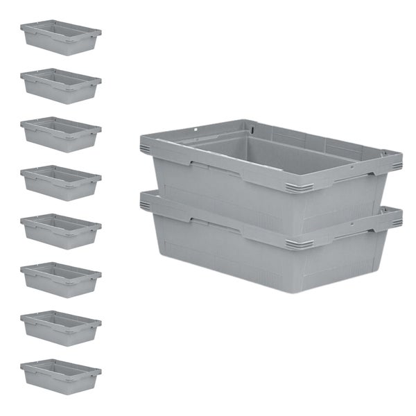 PROREGAL Mega Deal 10x Conical Mehrweg-Stapelbehälter Grau HxBxT 17,5 x 40 x 60cm 29 Liter Lagerbox  Eurobox  Transportbox  Transportbehälter