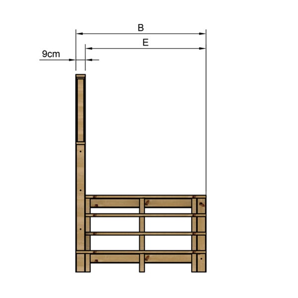 Technische Zeichnung eines Holzregals mit Maßangaben