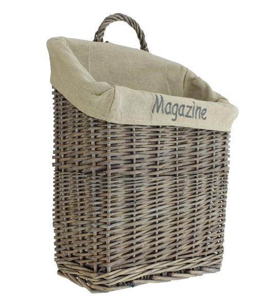 FRANK FLECHTWAREN | Dekokorb Magazine, WEIDE, POLYESTER, BAUMWOLLE, Breite 30 cm, Tiefe 14 cm, GH 45 cm, vordere Höhe 27 cm, hintere Höhe 37 cm