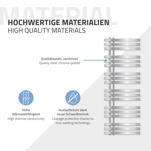 ECD Germany Iron EM Design Badheizkörper Elektrisch mit Heizstab 900 W - 500 x 1400 mm - Chrom - Designheizkörper Paneelheizkörper Heizkörper Handtuchwärmer Handtuchtrockner