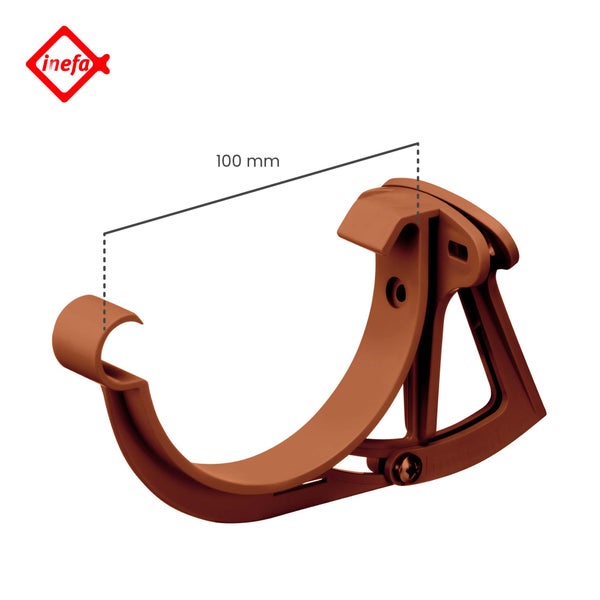 Inefa Logo, Inefa Rinnenhalter aus Kunststoff in Kupferbraun, Nenngröße 100 Millimeter.