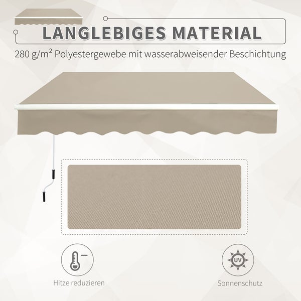 Outsunny Gelenkarmmarkise, Verstellbare Klemmmarkise, 3,95 x 3m, 100% Polyester (280g/m²), Aluminium , Beige