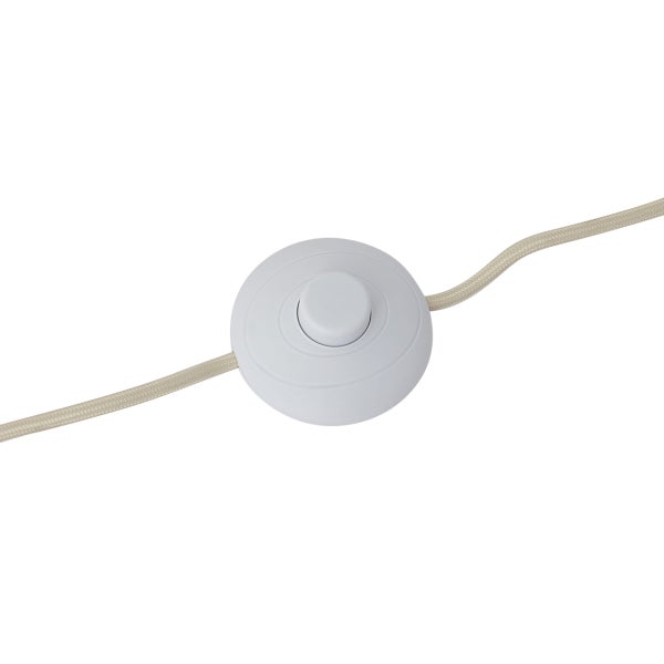 Runder Tretzwischenschalter für Stehlampen in Weiß mit Textilkabel.